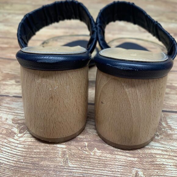 Dear Frances Blue Leather Chunky Heel Clear Sandal Size 39 US 9 Scrunch Mule - Picture 6 of 11